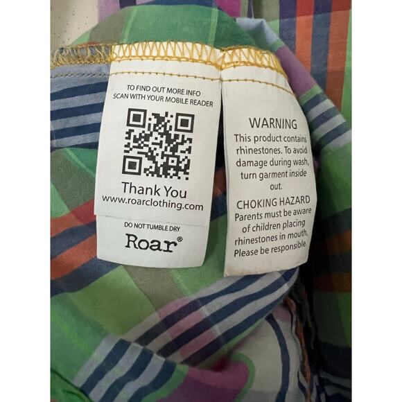 ROAR Embellished Bling Rodeo Cowgirl Western Stretch Shirt Green Purple XL - Picture 4 of 6